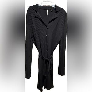 Venini black ribbed knit belted sweater coat XL